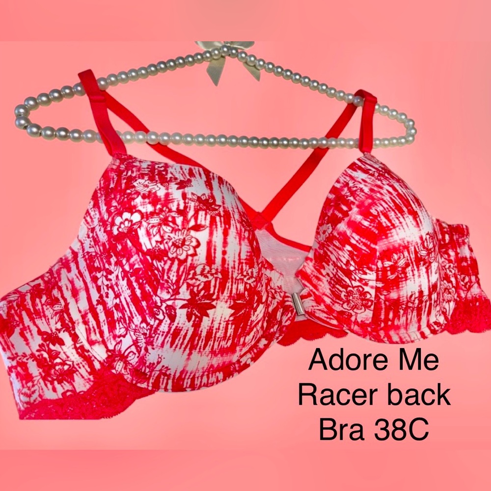 Adore Me Racerback Bra 38C Tropics Orange & white Molded Cups NWOT